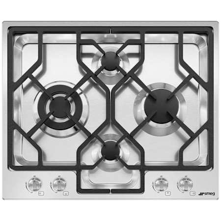 Smeg 24 Inch Wide 4 Burner Natural Gas Cooktop with Sealed Burners and Cast Iron Grates Stainless Steel