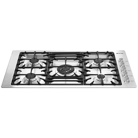 Smeg 36 Inch Wide 5 Burner Natural Gas Cooktop with Sealed Burners and Cast Iron Grates Stainless Steel