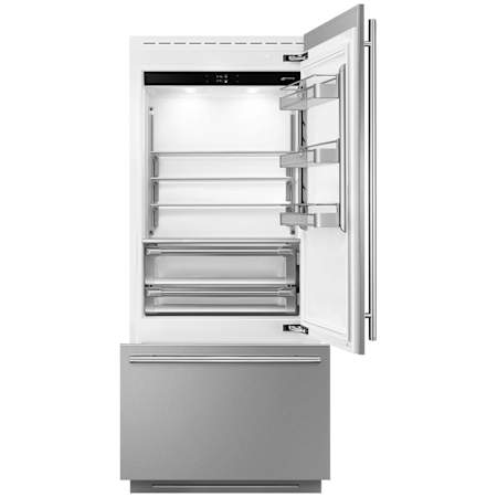 Smeg 36 Inch Wide Bottom Freezer Refrigerator with Door Open Alarm and Fast Freezing Stainless Steel