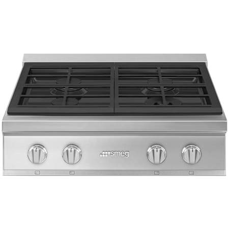 Smeg Portofino Series 30 Inch Wide 4 Burner Natural Gas Rangetop with Sealed Burners and 4 Cooking Zones Stainless Steel