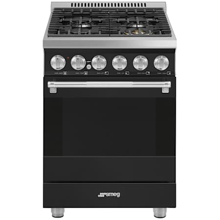 Smeg Professional 24 Inch Wide 2.79 Cu. Ft. Free Standing Gas Range with Soft Close and Tangential Cooling System Black