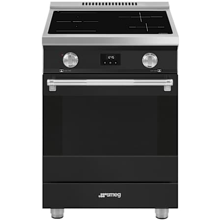 Smeg Professional 24 Inch Wide 2.79 Cu. Ft. Free Standing Induction Range with Soft Close and Tangential Cooling System Black Matte