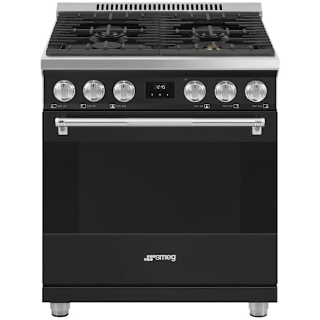 Smeg Professional 30 Inch Wide 4.56 Cu. Ft. Free Standing Gas Range with Soft Close and Tangential Cooling System Black