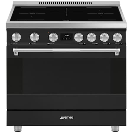 Smeg Professional 36 Inch Wide 4.45 Cu. Ft. Free Standing Induction Range with Soft Close and Tangential Cooling System Black Matte