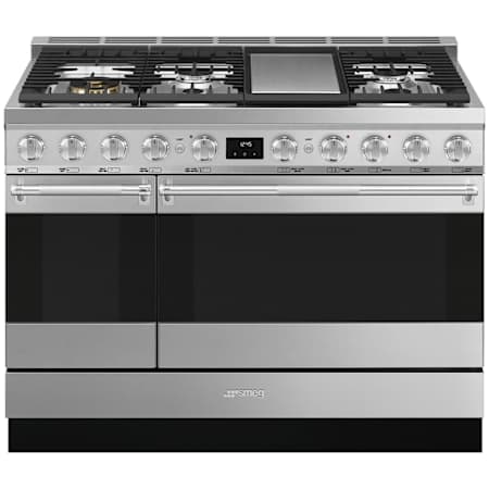 Smeg Professional 48 Inch Wide 5.69 Cu. Ft. Free Standing Dual Fuel Range with Soft Close and Tangential Cooling System Stainless Steel