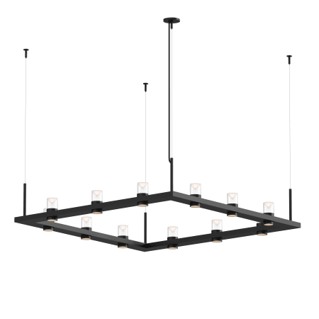 Sonneman Intervals 56" Wide Pillar Candle Chandelier Satin Black / Clear Glass