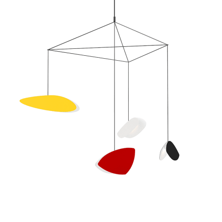 Sonneman Papillons 4 Light 31" Wide LED Suspension Multi Light Pendant with Black, Red, and Yellow Shades Satin Black