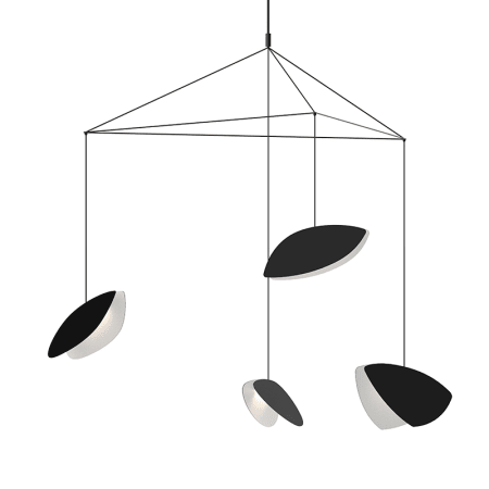 Sonneman Papillons 4 Light 54" Wide LED Suspension Multi Light Pendant with Black Shades Satin Black