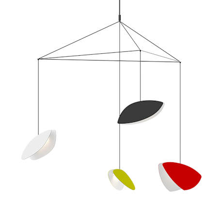 Sonneman Papillons 4 Light 54" Wide LED Suspension Multi Light Pendant with Black, Red, and Yellow Shades Satin Black