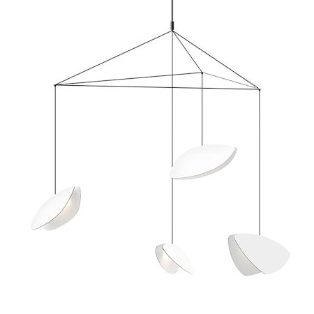 Sonneman Papillons 4 Light 54" Wide LED Suspension Multi Light Pendant with White Shades Satin Black