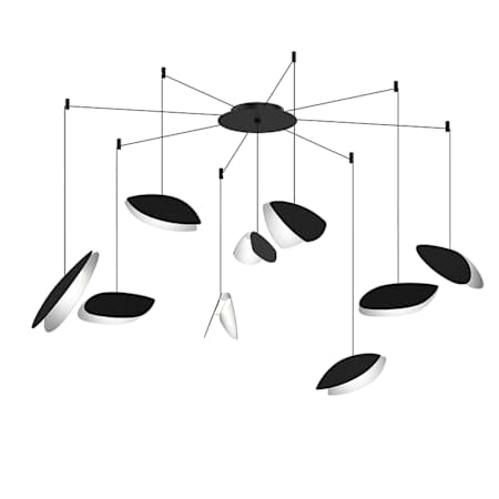 Sonneman Papillons 9 Light 58" Wide LED Suspension Multi Light Pendant with Black Shades Satin Black