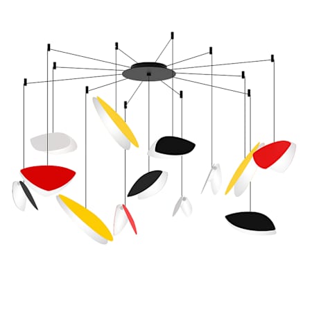 Sonneman Papillons 13 Light 58" Wide LED Suspension Multi Light Pendant with Black, Red, and Yellow Shades Satin Black