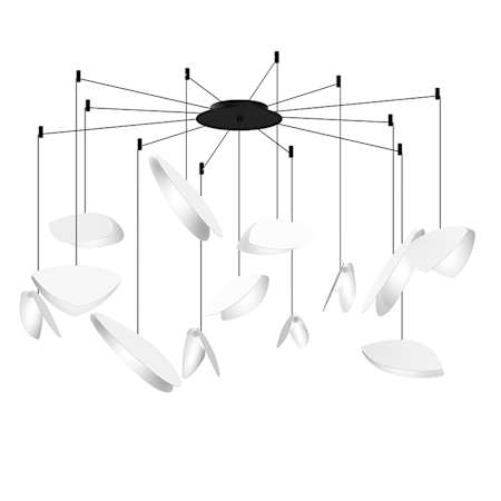 Sonneman Papillons 13 Light 30" Wide LED Suspension Multi Light Pendant with White Shades Satin Black