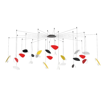 Sonneman Papillons 24 Light 58" Wide LED Suspension Multi Light Pendant with Black, Red, and Yellow Shades Satin Black