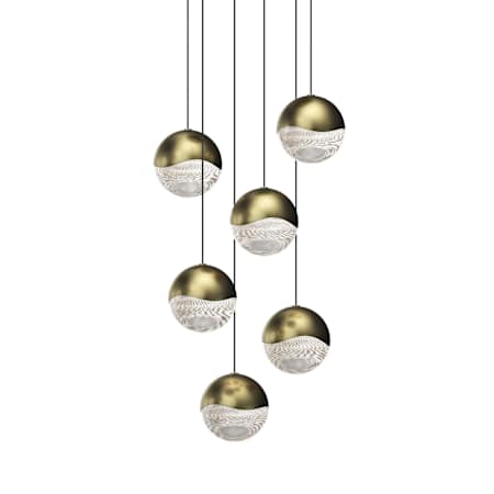 Sonneman Grapes 6 Light 12" Wide LED Suspension Multi Light Pendant Brass