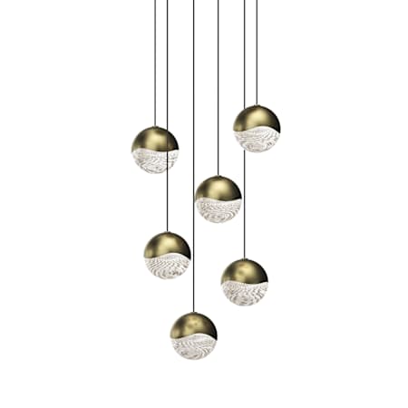Sonneman Grapes 6 Light 12" Wide LED Suspension Multi Light Pendant Brass