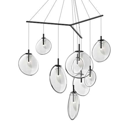 Sonneman Cantina 9 Light 57" Wide Full Sized Pendant Satin Black / Clear