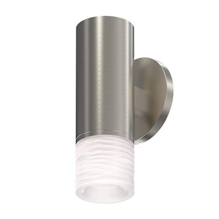 Sonneman ALC Single Light 9" Tall LED Outdoor Wall Sconce Satin Nickel / Etched Ribbon Glass