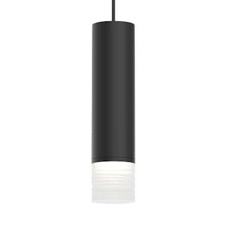 Sonneman ALC Single Light 18" Tall LED Mini Pendant with Ribbed Glass Satin Black / Etched Ribbon Glass