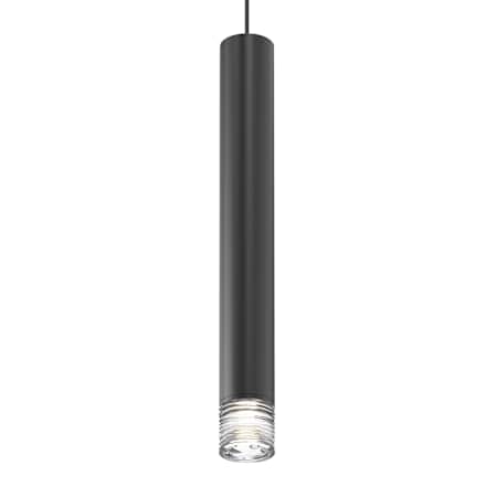 Sonneman ALC Single Light 24" Tall LED Mini Pendant with Ribbed Glass Satin Black / Clear Ribbon Glass