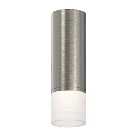 Sonneman ALC Single Light 9" Tall Integrated LED Flush Mount Ceiling Fixture with Ribbed Glas Satin Nickel / Etched Ribbon Glass