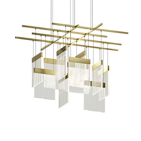 Sonneman V Panels 47" Wide Suspension Multi Light Pendant Brass / Clear