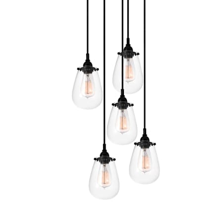 Sonneman Chelsea 5 Light Pendant with Clear Shade Satin Black