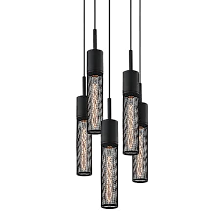 Sonneman Urban Edge 5 Light Pendant with Black Shade Textured Black