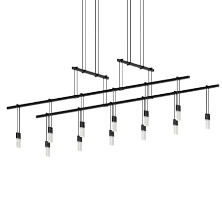 Sonneman Suspenders LED 2-Tier Tandem Linear Pendant Satin Black / RP01 - Crystal Chiclet