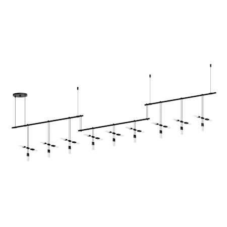 Sonneman Suspenders LED 3-Bar Offset Linear Pendant Satin Black / HC01 - Crystal Chiclet Cluster