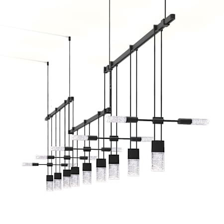 Sonneman Suspenders LED 3-Bar Offset Linear Pendant Satin Black / SC01 - Crystal Chiclet Cluster