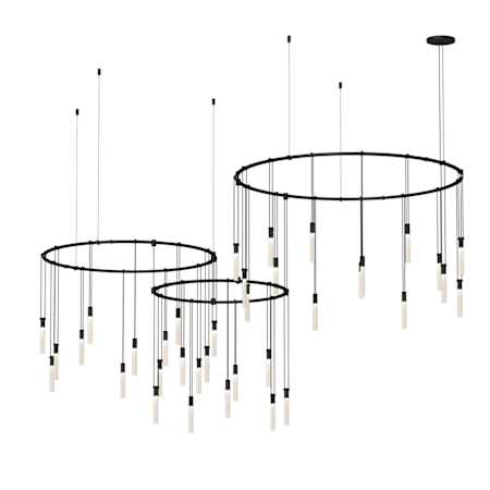 Sonneman Suspenders LED 3-Bar Offset Ring Multi Light Pendant Satin Black / RP16 - Etched Rod