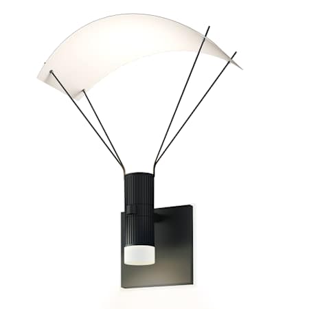 Sonneman Suspenders Standard Single LED Wall Sconce with Bar-Mounted Duplex Cylinder Luminaire, Glass Diffuser and Parachute Wall Reflector Satin Black