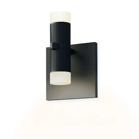 Sonneman Suspenders Standard Single LED Wall Sconce with Bar-Mounted Duplex Cylinder Luminaire and Glass Diffuser Satin Black
