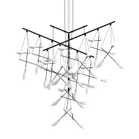 Sonneman Suspenders 48" 4-Tier Tri-Bar Chandelier with 9" Calla Luminaires and 18" Calla Luminaires Satin Black