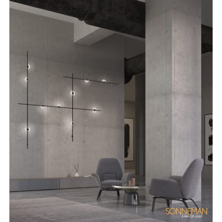 Sonneman Suspenders 13 Light 123" Tall LED Wall Sconce Satin Black