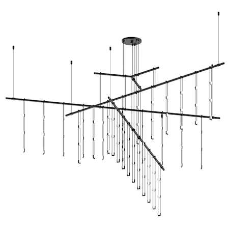 Sonneman Suspenders 83" Wide LED Abstract Chandelier Satin Black / Clear