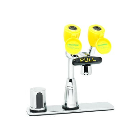 Speakman Eyesaver Deck Mounted Bathroom Faucet with AC Powered Eye Washer Chrome