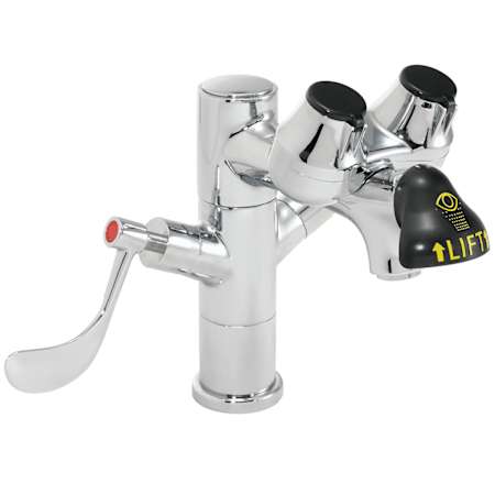 Speakman Eyesaver 1.5 GPM Single Hole Laboratory Faucet with Integrated Non-Aerated Eyewash, 4" Wrist Blade Handles, and Thermostatic Mixing Valve Polished Chrome