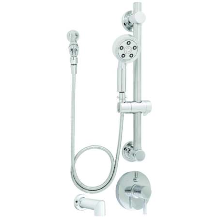 Speakman Neo Pressure Balanced/Thermostatic Shower System with Hand Shower, Slide Bar, Tub Spout, Shower Arm, Hose, and Valve Trim - Less Rough-In Valve Polished Chrome