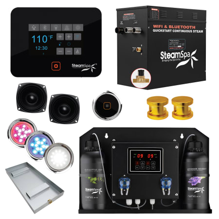 SteamSpa Black Series WiFi and Bluetooth 10.5KW Quickstart Steam Bath Generator Package with Dual Aroma Pump Gold