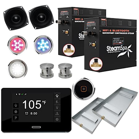 SteamSpa Black Series Wifi and Bluetooth 15kW QuickStart Steam Bath Generator Package Brushed Nickel