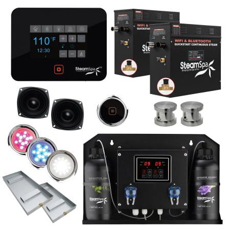 SteamSpa Black Series WiFi and Bluetooth Double 7.5KW Quickstart Steam Bath Generator Package with Dual Aroma Pump Brushed Nickel