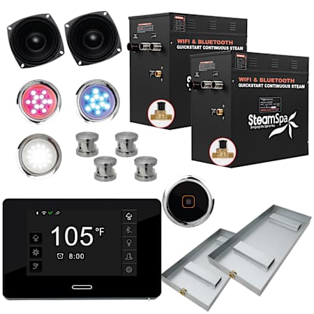 SteamSpa Black Series Wifi and Bluetooth 24kW QuickStart Steam Bath Generator Package Brushed Nickel