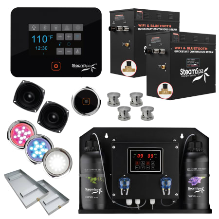 SteamSpa Black Series WiFi and Bluetooth Double 12KW Quickstart Steam Bath Generator Package with Dual Aroma pump Brushed Nickel