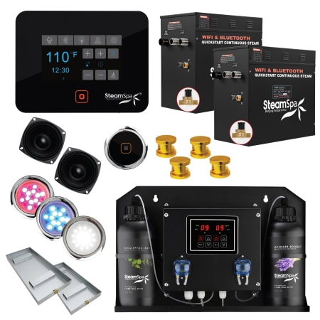 SteamSpa Black Series WiFi and Bluetooth Double 12KW Quickstart Steam Bath Generator Package with Dual Aroma pump Gold