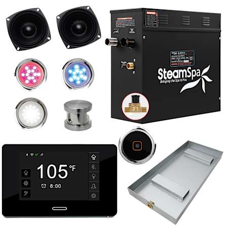 SteamSpa Black Series Bluetooth/WiFi 6kW QuickStart Steam Bath Generator Package Brushed Nickel