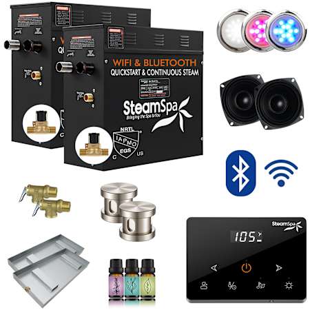 SteamSpa Black 18 KW Steam Bath Generator Wireless Package with Auto Drain Brushed Nickel
