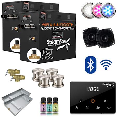 SteamSpa Black 21 KW Steam Bath Generator Wireless Package with Auto Drain Brushed Nickel