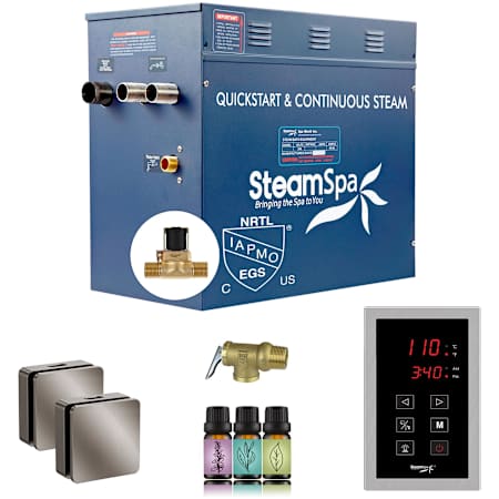 SteamSpa Oasis 12 KW Steam Bath Generator with Continuous Steam Plus Easy Touch Pad, Auto Drain and Square Steam Heads Brushed Nickel
